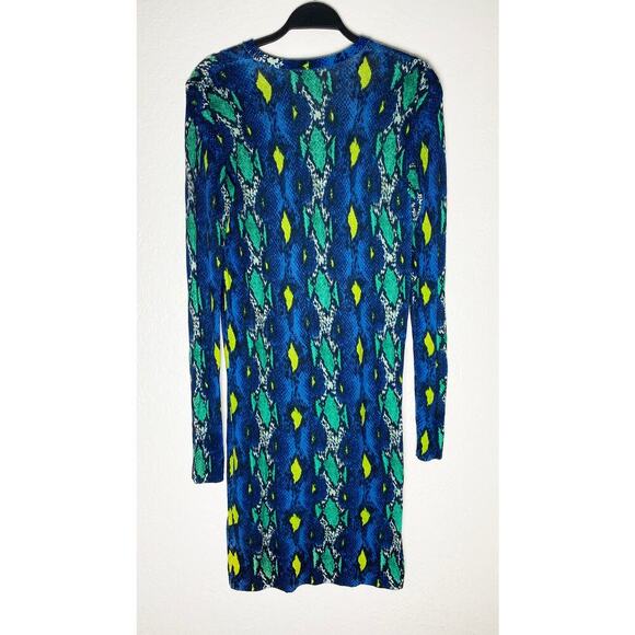 Equipment Womens Blue Green Black Snake Skin 100% Cashmere Bodycon Sweater Dress - Picture 2 of 4